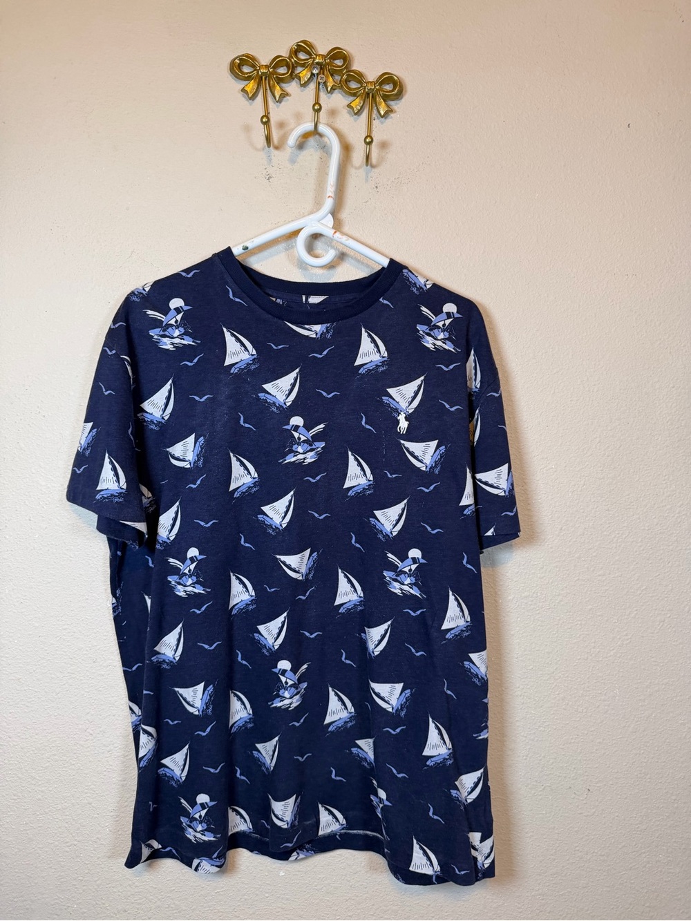 Polo by Ralph Lauren Navy Short-Sleeve Sailboat Print Tee. Size M